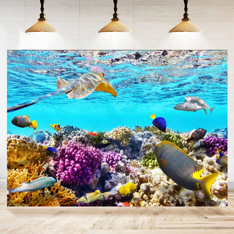 

Under Sea Seabed World Photography Backdrop Underwater Scene Colorful Marine Coral Fishes Aquarium Background Diving Poster