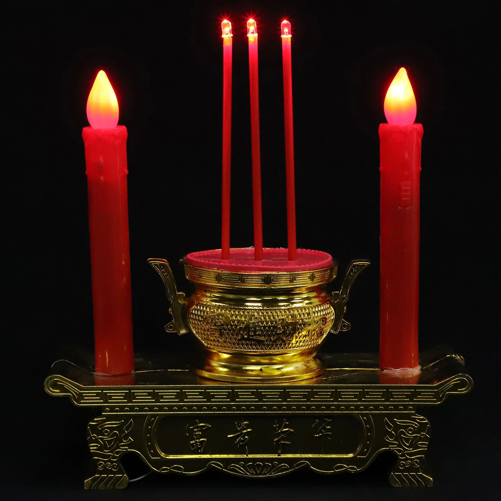 

Chinese Led Lamp Light Electric Burner Supplies Altar Wedding Candlestick Style Lights Fake Butter Red Treasure Bowl Holder