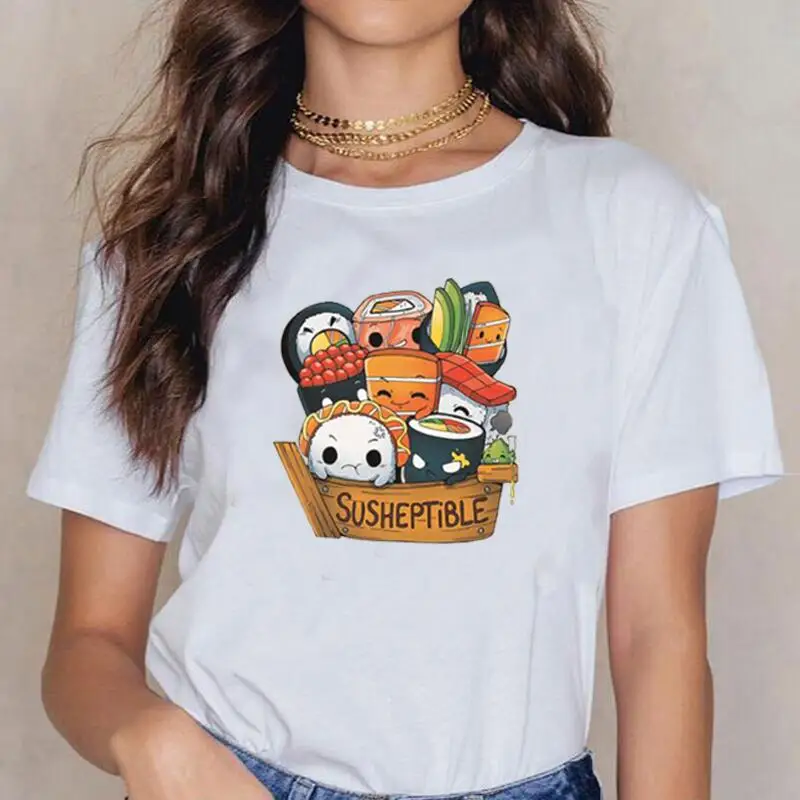 

Kawaii Delicious Food Sushi Babys Print T Shirt Women Tops Fashion Summer Casual Tee Shirt Femme Harajuku T-shirt Camiseta Mujer