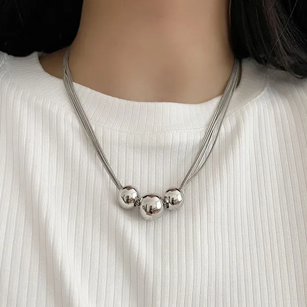 

Цепочка с подвеской в виде круглого шара для мужчин и женщин, многослойное ожерелье серебряного цвета в стиле панк, подростковое индивидуальное специальное ювелирное изделие