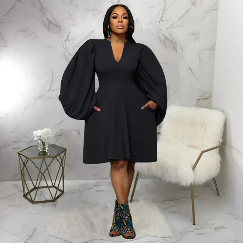 

Осенние элегантные африканские платья для женщин, модное Африканское вечернее платье с длинным рукавом и V-образным вырезом черного, красного, зеленого, синего цветов