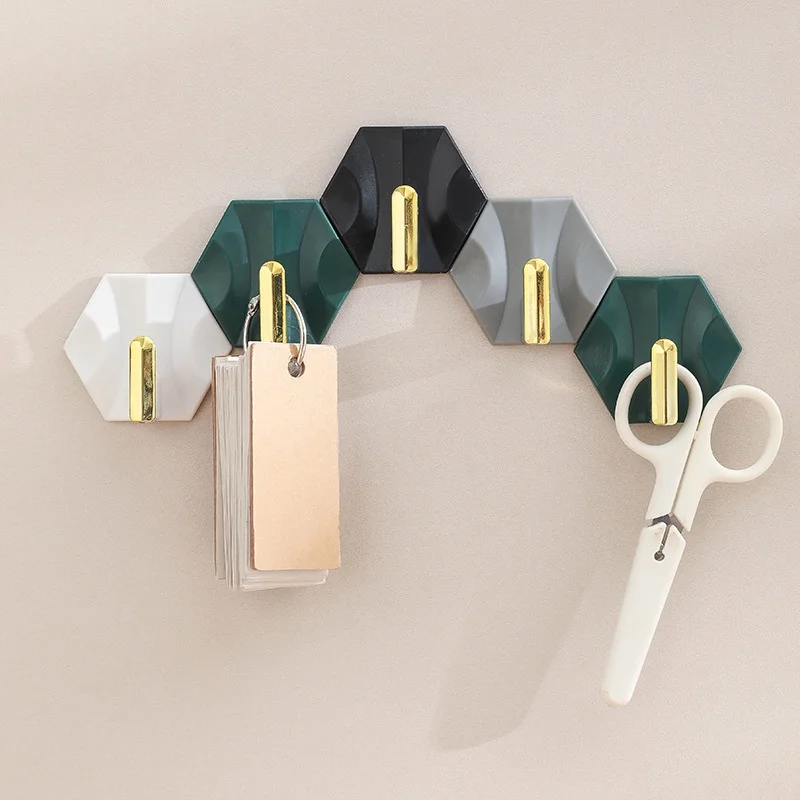 

4pcs Small Home Bathroom Kitchen Adhesive Wall Hook Light Luxury Geometric Rhombus Key Bag Hanger No Punch Without Trace