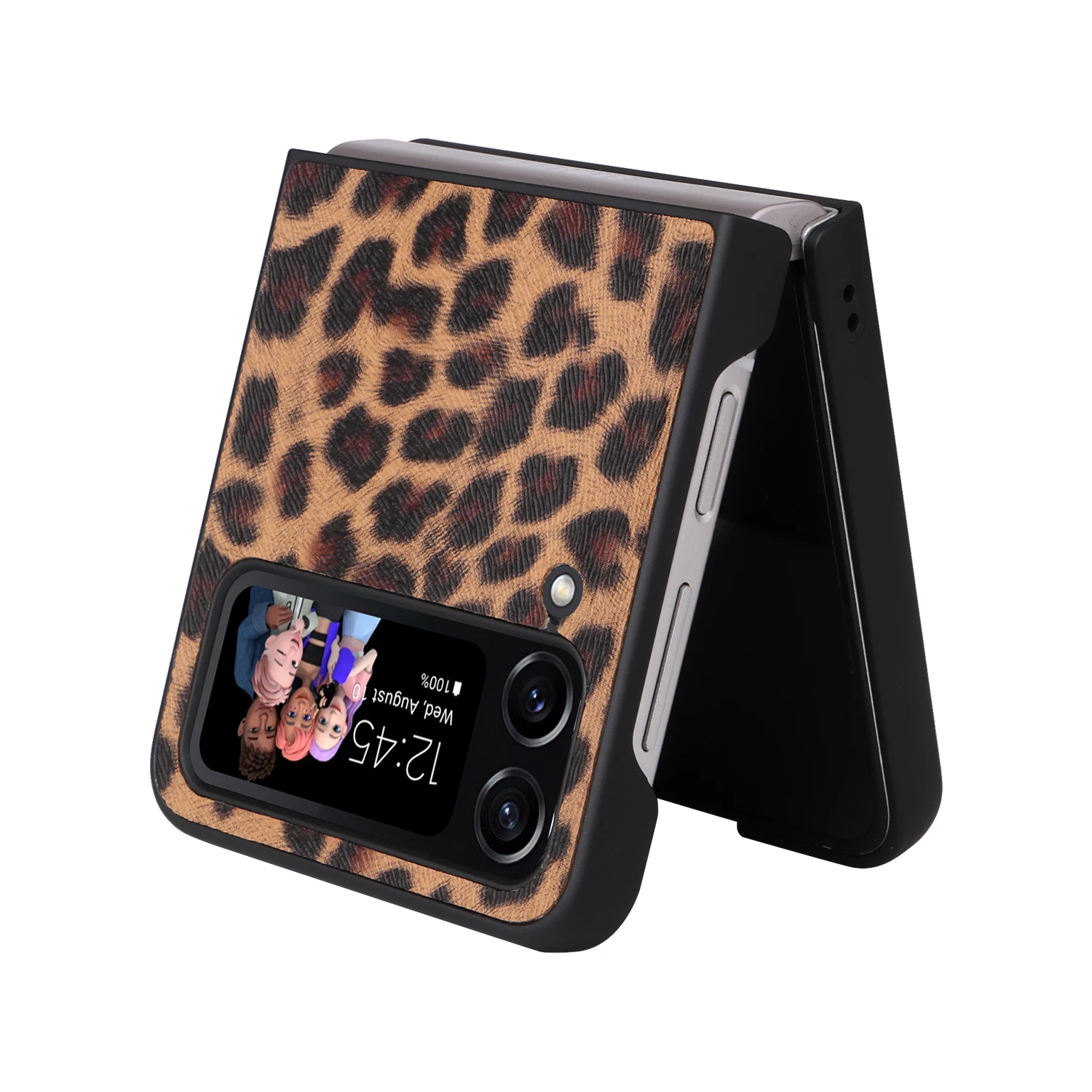 High Quality Ladies Leopard Glitter Fall Protection Case for Samsung Galaxy Z Flip3 ZFlip4 Tempered Protective Film with Lens