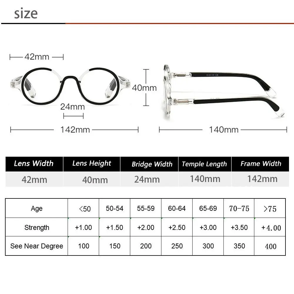 Очки для чтения Vision Care, круглая оправа, пружинные заушники, для пресбиопии, для дальнозоркости, ультралегкие, с оптической оправой из полимерной смолы (art.: 3920d91e8fe54) - 3920d91e8fe54