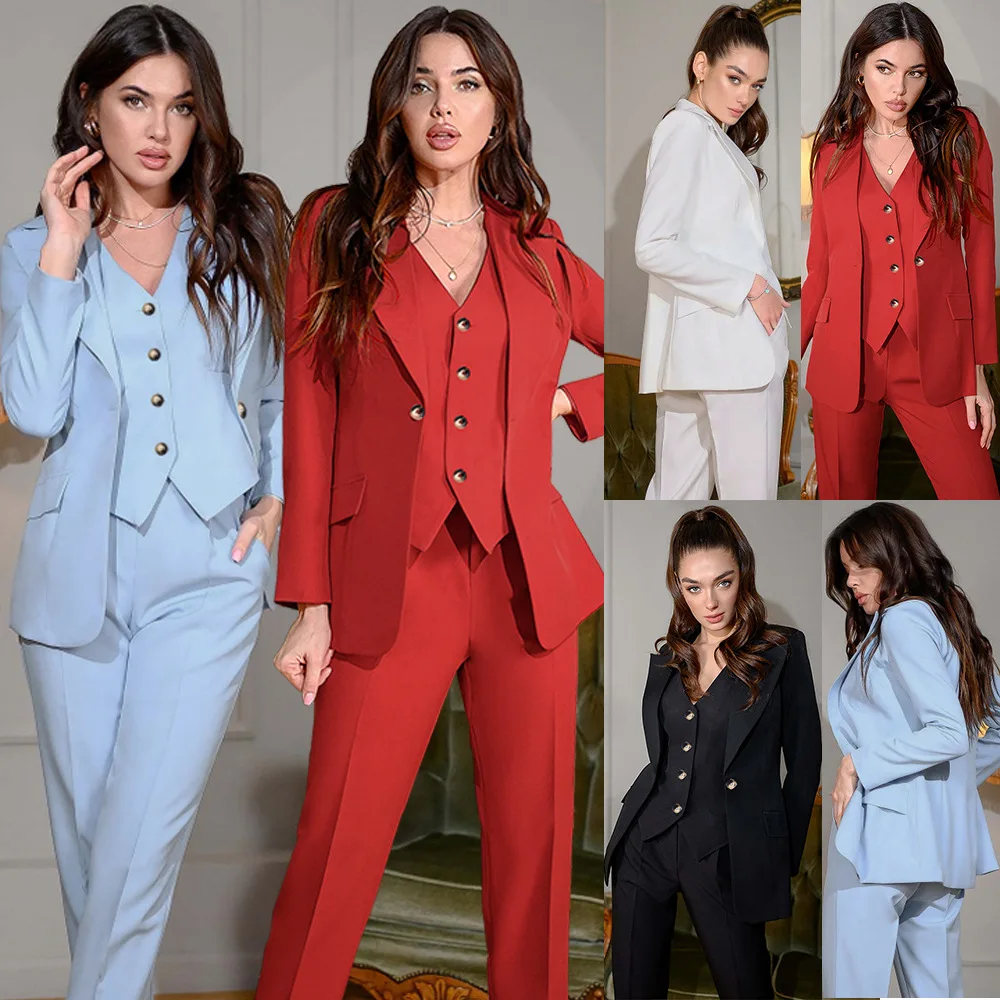2023 New in Women Blazers Pant SetsTrousers Coat Woman's Blazers Jacket Pants Vest Suits Ladies Red Black Business 3 Piece Suit