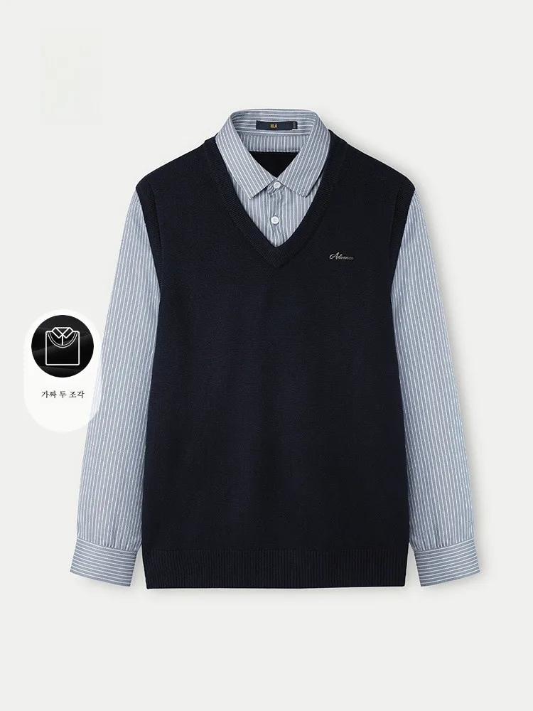 Hla/Hailan Home Gao Zhoubo вязаный двойной воротник с принтом 24 осенний новый облегающий