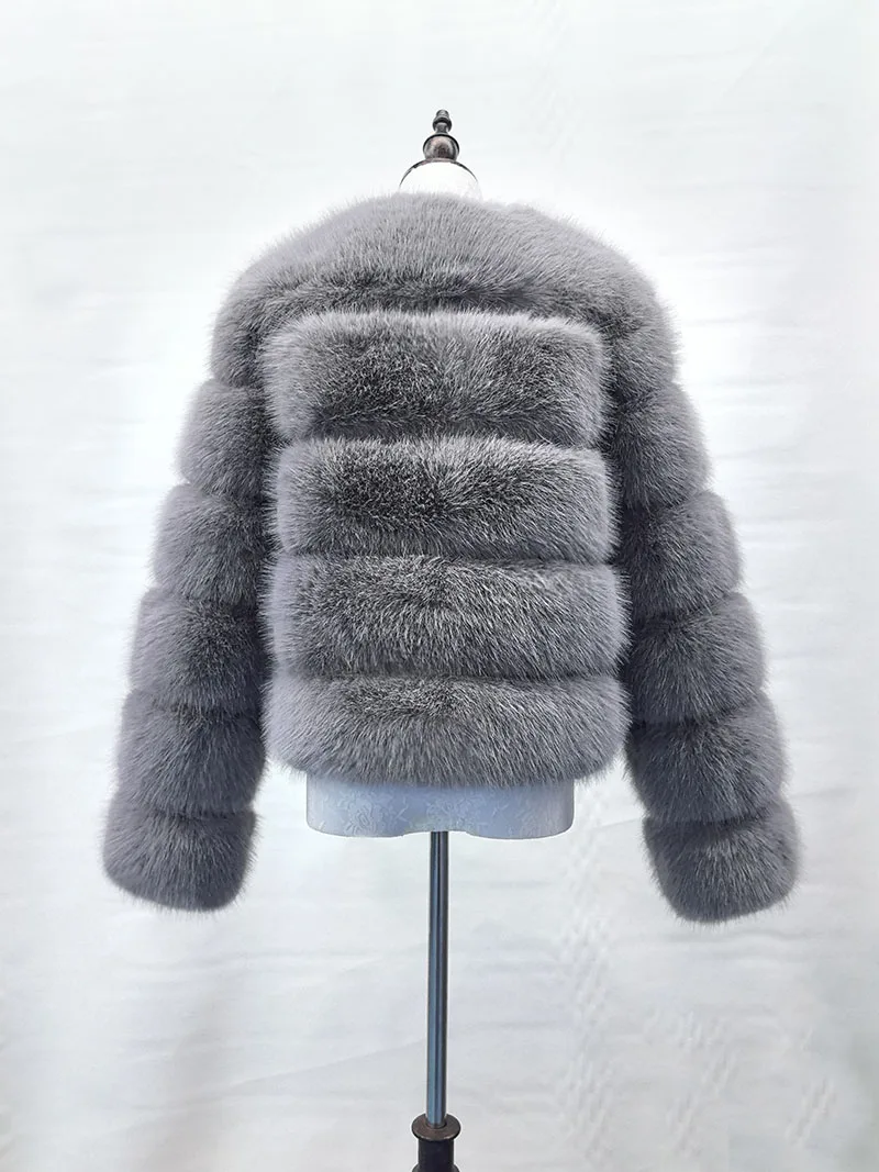 Женская укороченная куртка из искусственного меха с длинным рукавом в