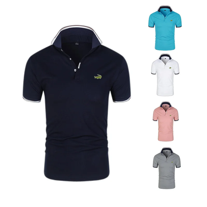 

Мужская хлопковая приталенная рубашка-поло, Повседневная деловая рубашка-поло с короткими рукавами и вышивкой, лето 2023