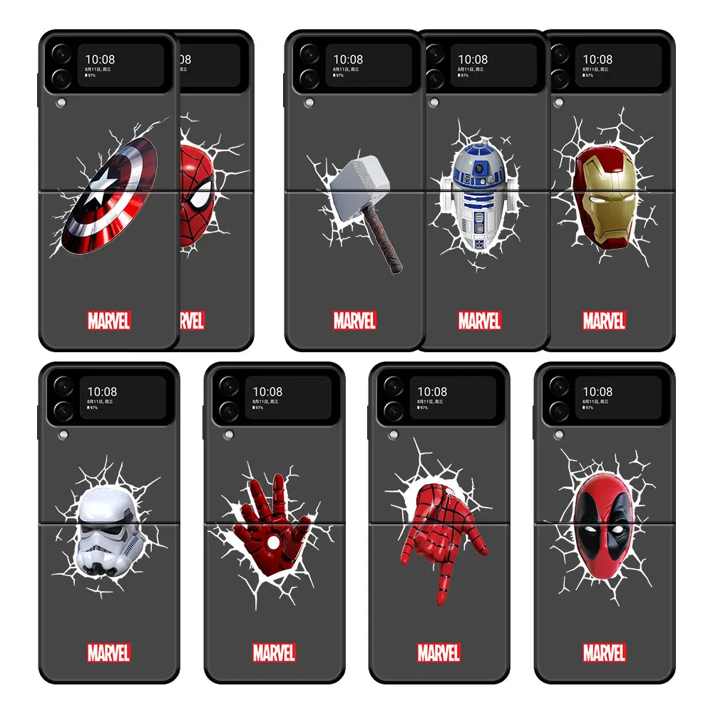 

Black Case Coque for Samsung Galaxy Zflip Z Flip 5G Flip3 Zflip3 Marvel Captain America Ironman Armor Silicone Celular
