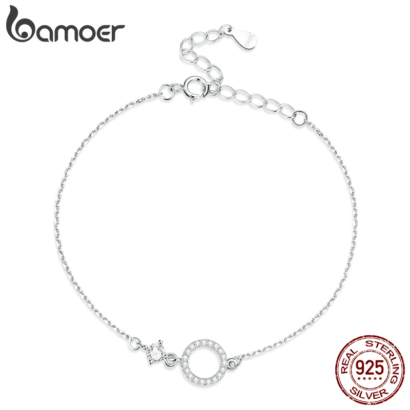 Bamoer-pulsera de anillo Simple de Plata de Ley 925 auténtica para mujer, brazalete básico Simple para mujer, joyería fina, regalo de boda