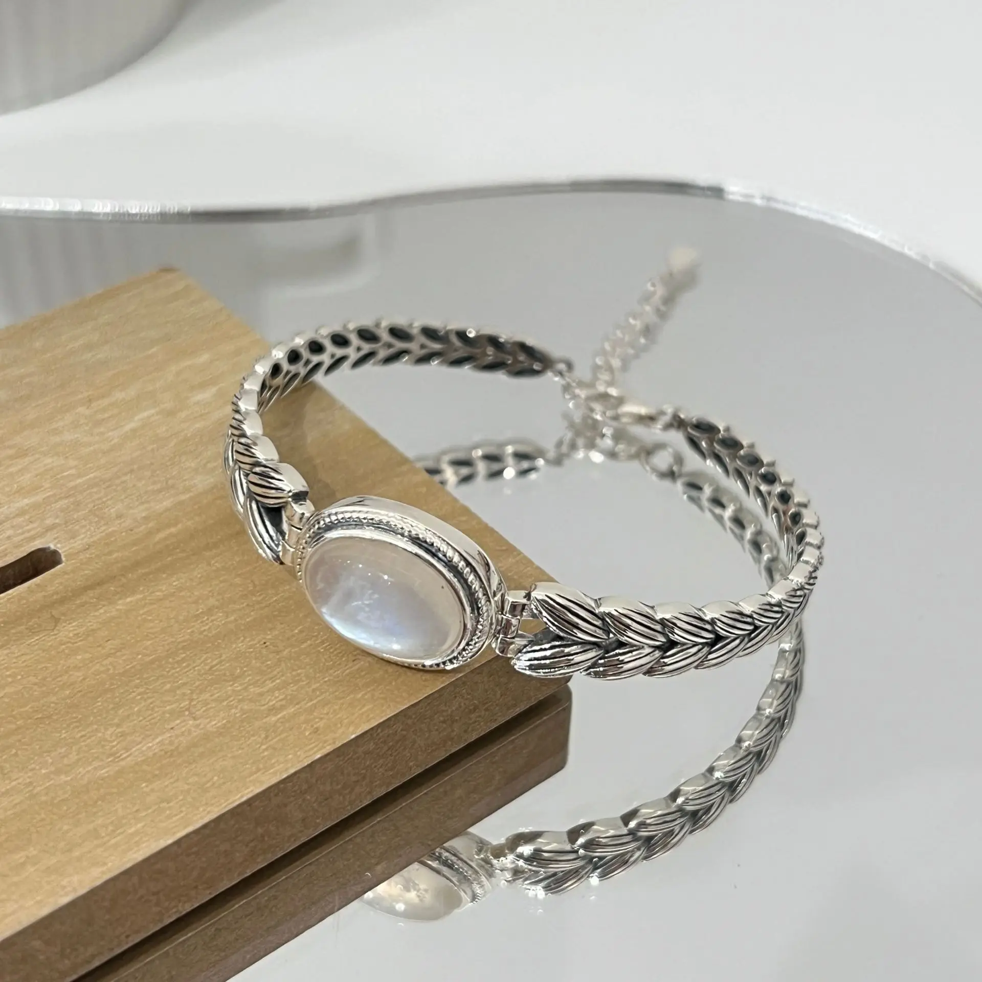 PANJBJ браслет из стерлингового серебра 925 пробы с геометрическим кристаллом для