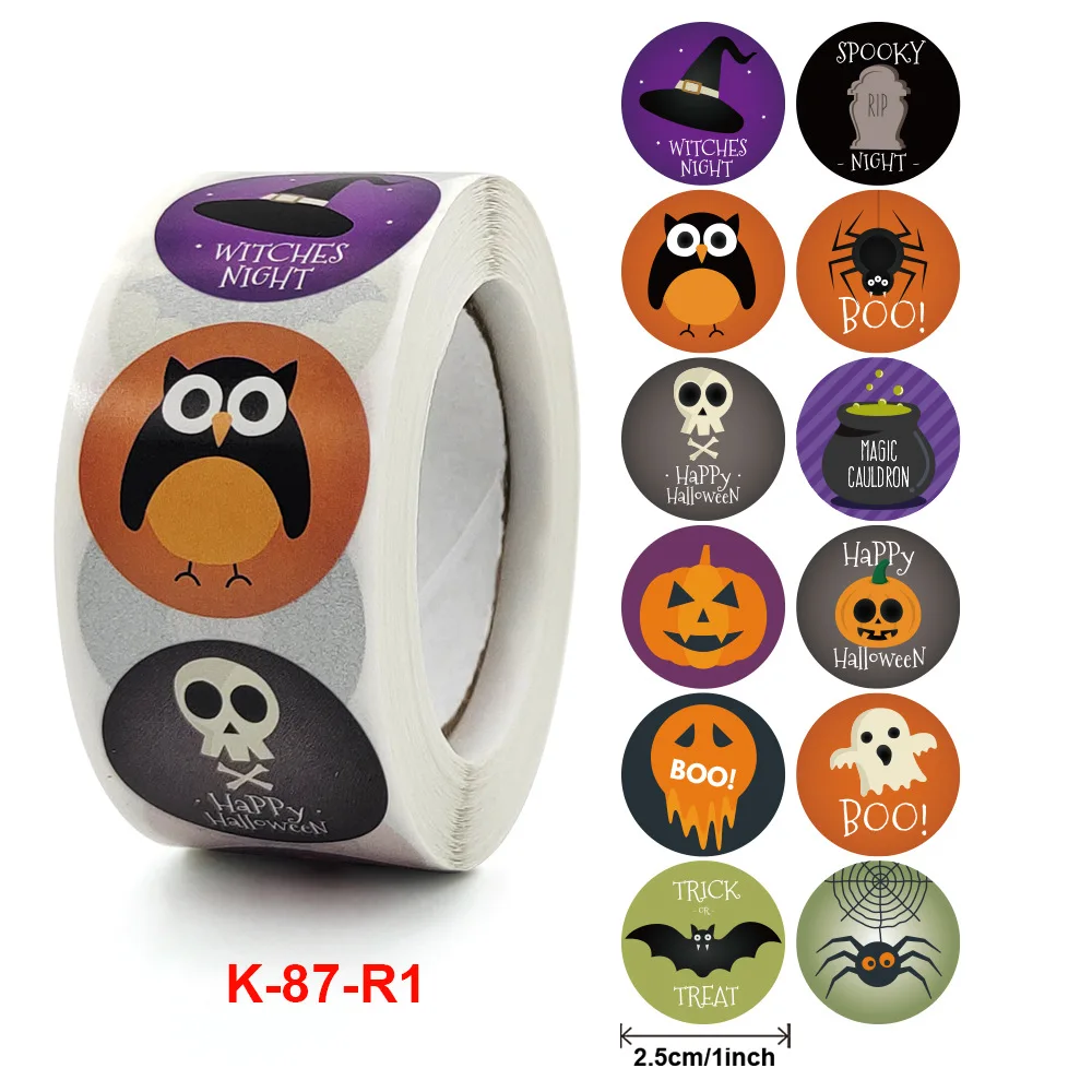 

500pcs/Roll 1inch Halloween Stickers Seal Labels Packaging Seal Labels Gift Envelope Packaging Stickers Offer Stationery