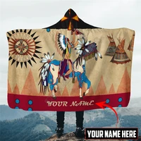 native horse ledger art customized name hooded blanket 3d all over printed wearable blanket adults for kids blanket