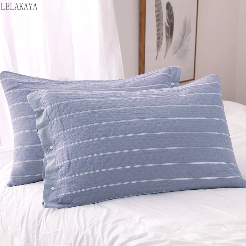 

2pcs Nordic Stripe Pillowcase Soft Gauze Cotton Pillow Cover High Quality Snap-on Pillowcase for Adult Simple Bedding Decoration