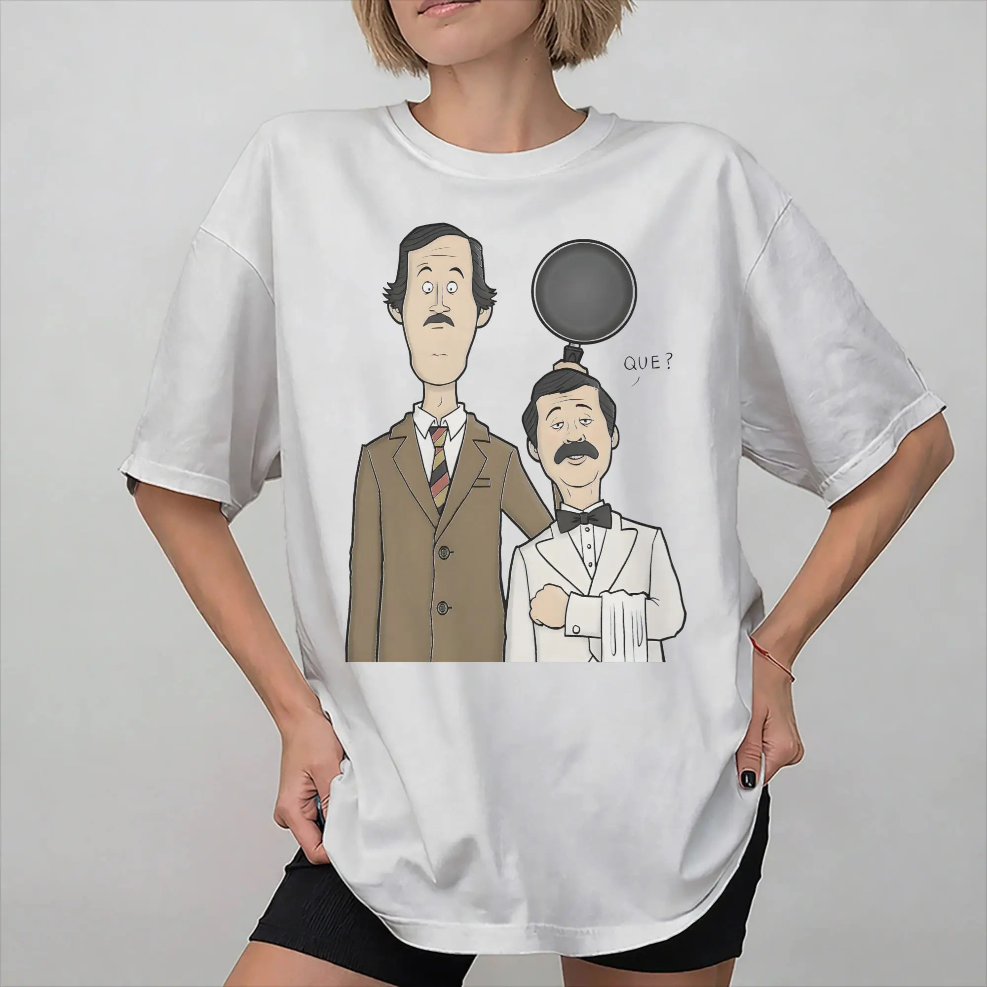 Фото Мужская и женская футболка Fawlty Towers с изображением Базила и Мануэля, модная футболка из чистого хлопка, верхняя одежда №1