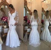 long sleeve mermaid wedding dresses elegant arabic floor length bridal vestidos plus size back covered buttons wedding gowns