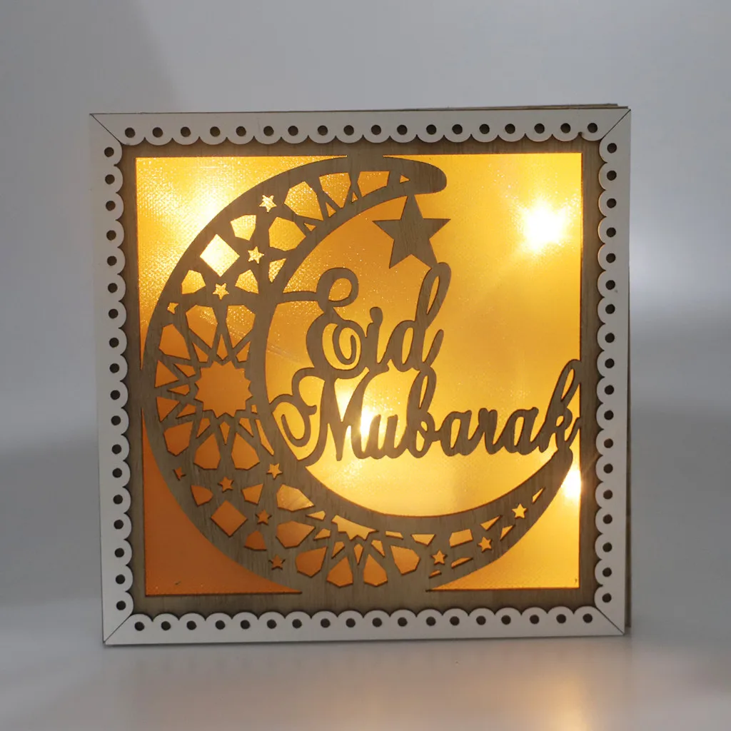 

Wooden Ramadan Eid Decorations for Home Moon LED Candles Light