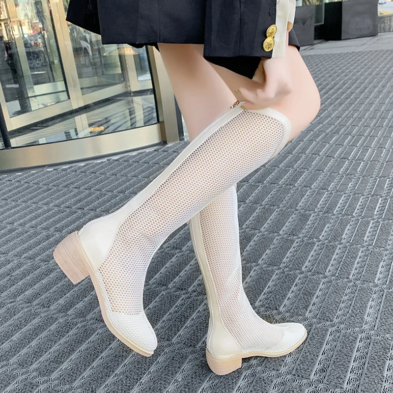 

Cool Boots Sandals 2022 Spring Summer New Chunky Women Shoes Mesh Hollow Sandals Designer Sexy Party ZIP Pumps Walking Zapatos