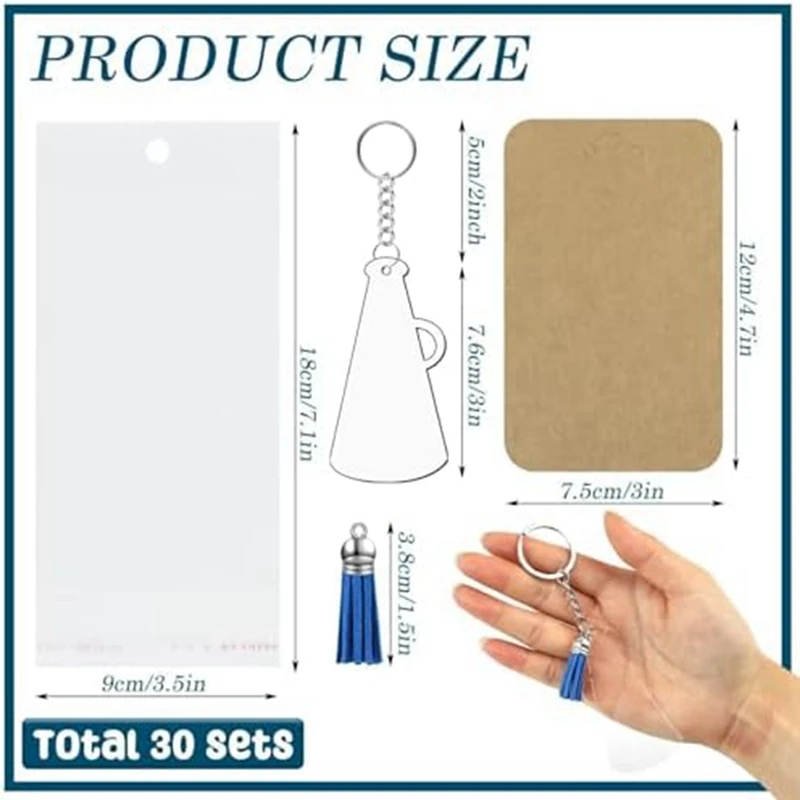 180 шт. брелки для ключей с мегафоном Cheer прозрачные акриловые пустые объемные