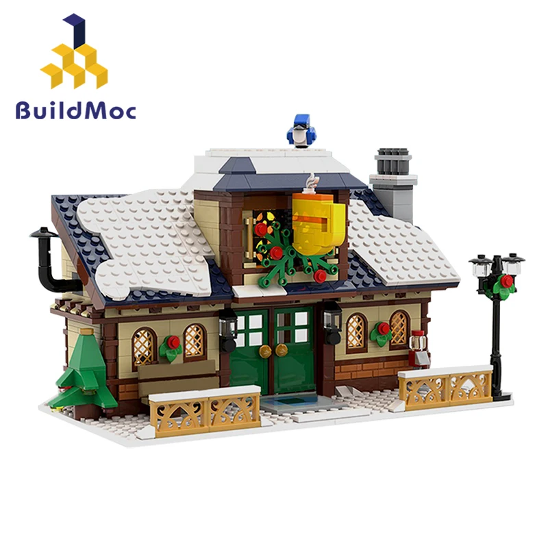 

MOC Winter Village Christmas Cafe House Building Blocks Set Town Three Little Winter Architecture Bricks Toy For Children Gifts