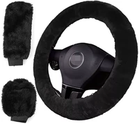 3pcsset car steering wheel plush warm wheel covers winter faux fur hand brake gear cover set car interior accessories
