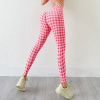 european beauty peach buttocks sexy hip pants quick drying sports fitness pants seamless knitted houndstooth yoga pants