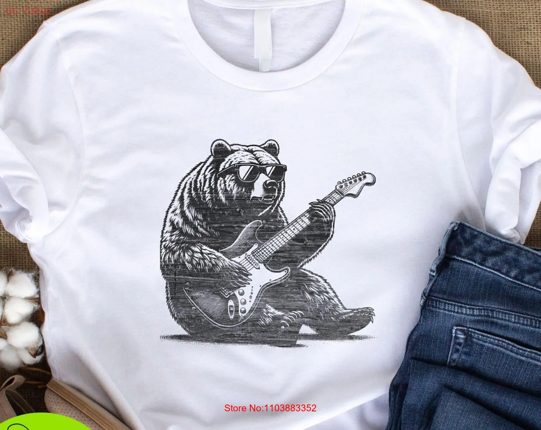 Крутая рубашка Grizzly Bearing Jamming On His Electric Guitar в винтажном стиле для любителей