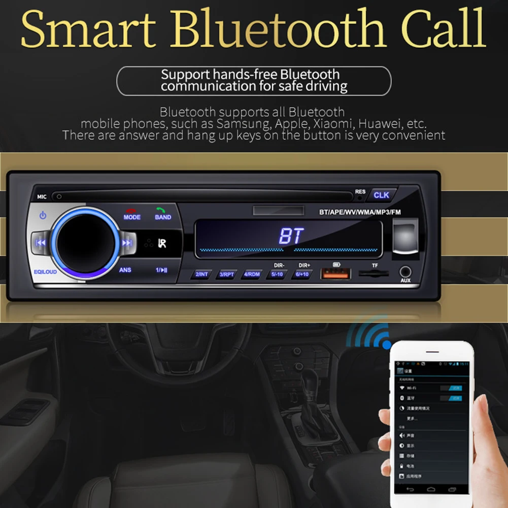 

1 Din Car Stereo Bluetooth-Compatible 45Wx4 Car Radio FM MP3 Player Music USB/TF/AUX Audio Input Support MP3/WMA Hands-free Call