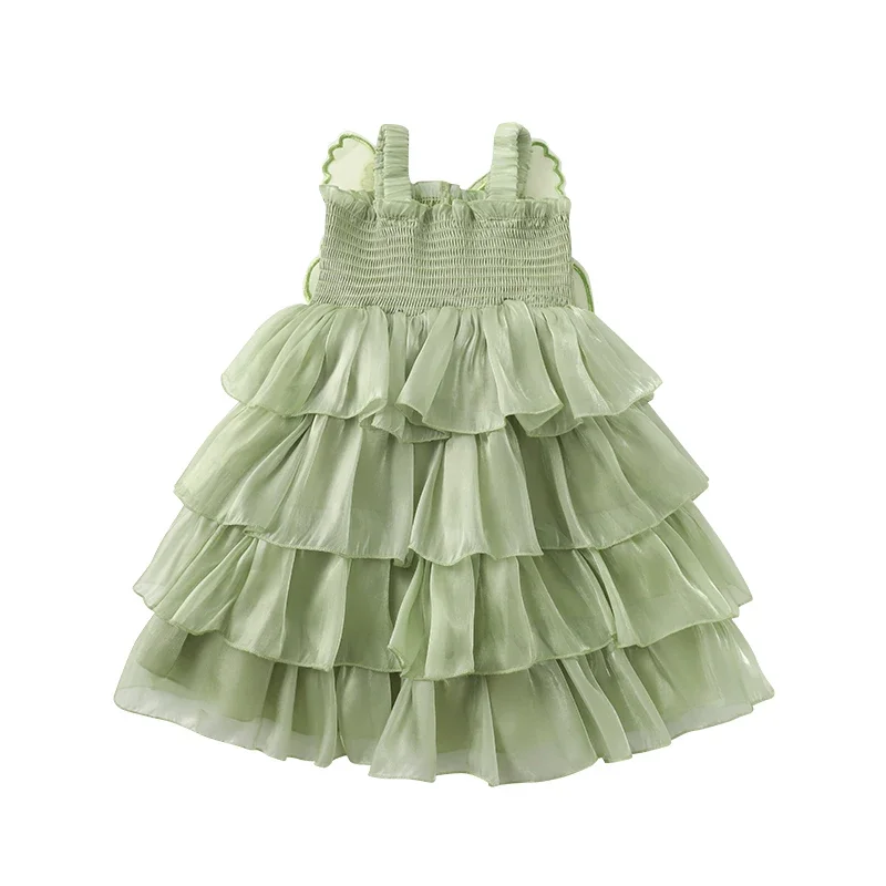 Модное платье принцессы на бретельках для маленьких девочек летнее без рукавов