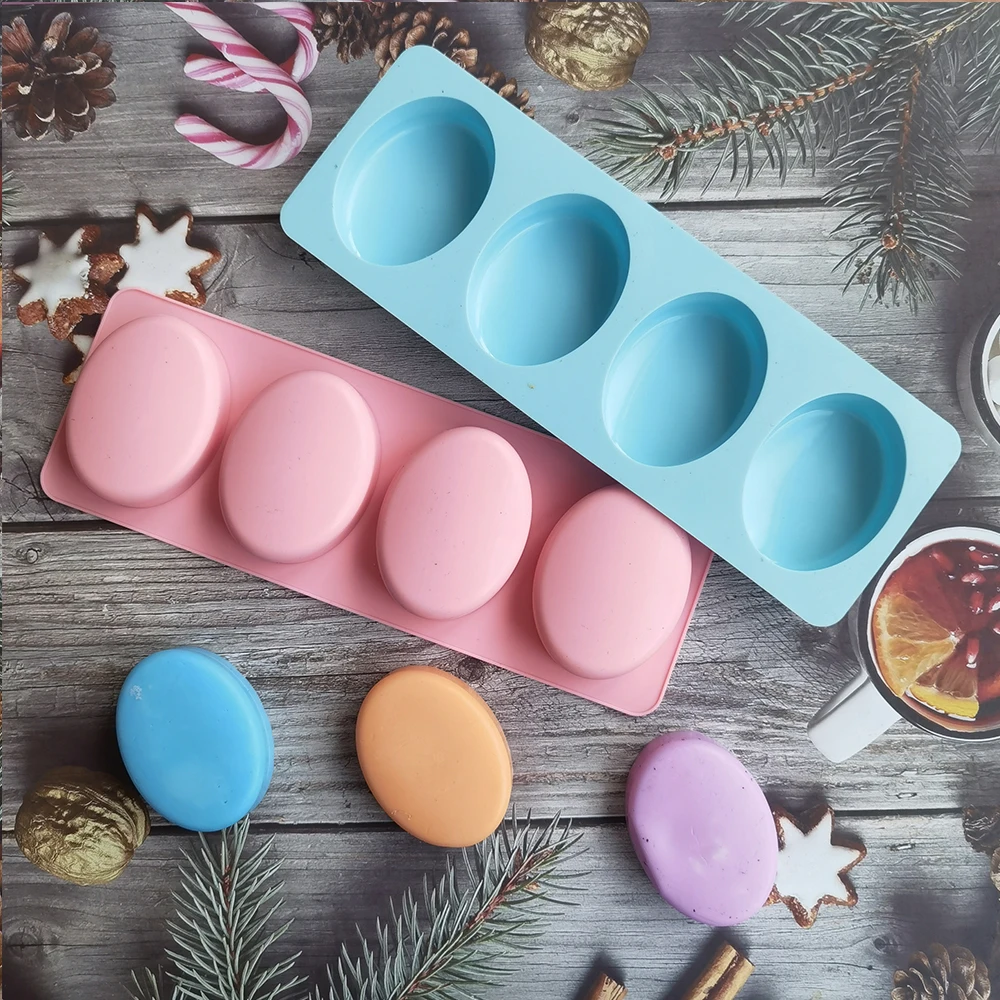 

4 Cavities Multifunctional Oval Soap Mold For Soap Making Silicone Soap Mold Cake Baking Pan Molds DIY Soap Making Supplies