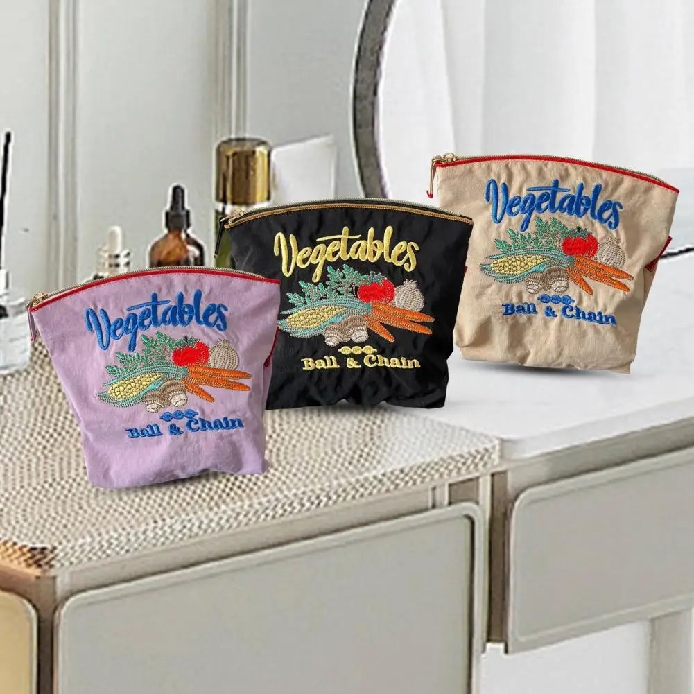 

Storage Bag Stylish Cartoon Lightweight Women Girl Vegetable Embroidered Cosmetic Bag for Home
