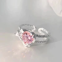 pink diamond crystal ring wedding engagement rings adjustable jewelry y2k accessories luxury designer gift for girlfriend gaabou