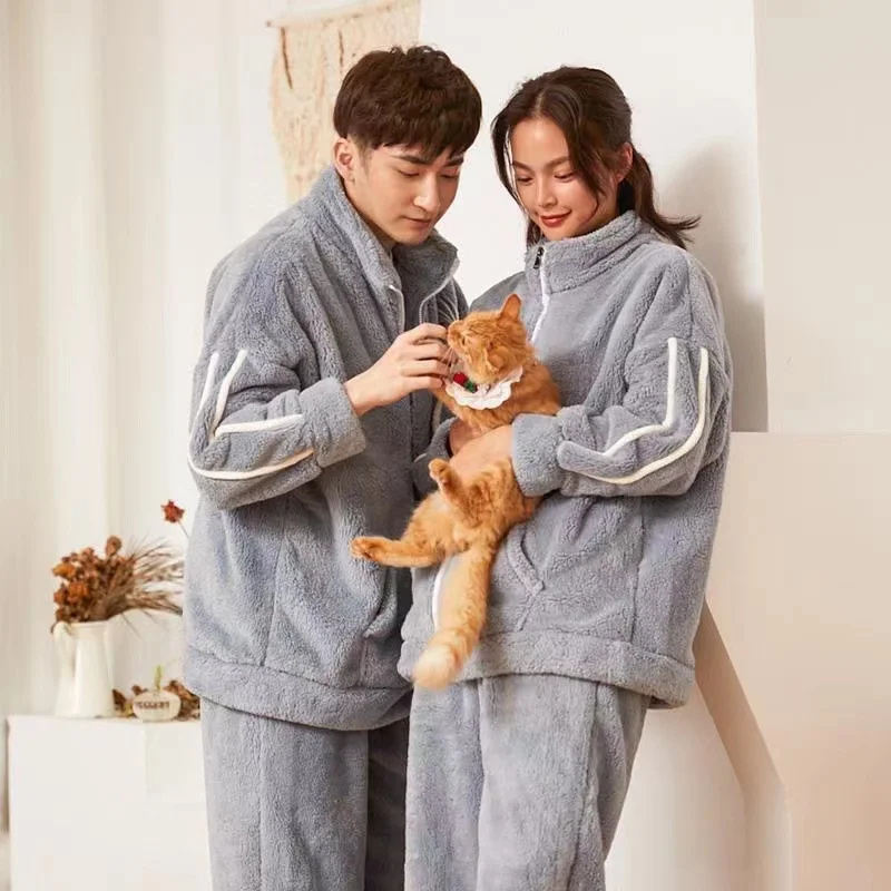 Couples Pajamas Sets Women Men Winter Thicken Warm Pyjamas Suits 2 Piece Set Sleepwear Lovers Homewear Soft Warm Pijama
