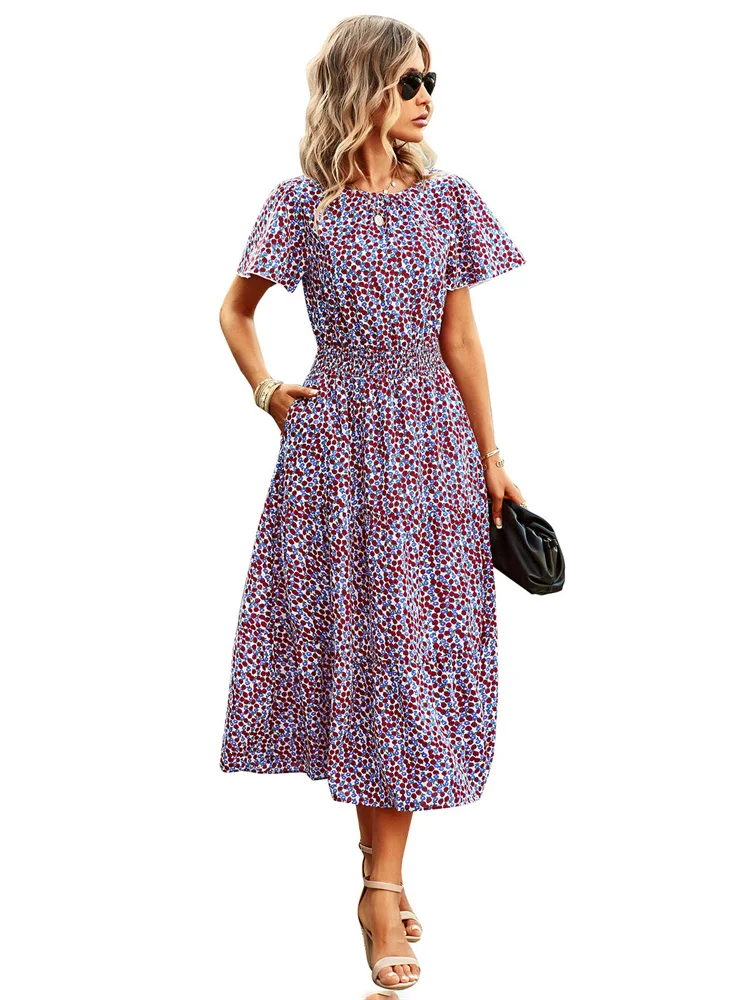 

Summer Ruffles Sleeve Floral Dress Women Floral Long Dresses 2023 Summer New Fashion Temperament Elegant Slim Dress Feminina