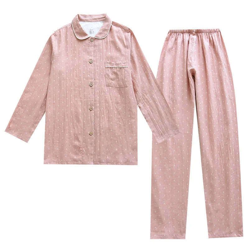 

Новинка лета стильные японские и корейские парные пижамы хлопковые двойные марлевые окрашенные в пряже потертые хлопковые креп весна осен...