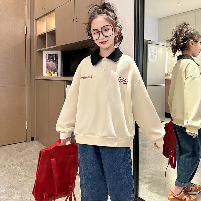 

Girls Sweatshirts Top Kids Hoodies 2023 New Child Long Sleeved T- Shirts Teenager Preppy Style Spring Autumn 6 8 10 12 14Y