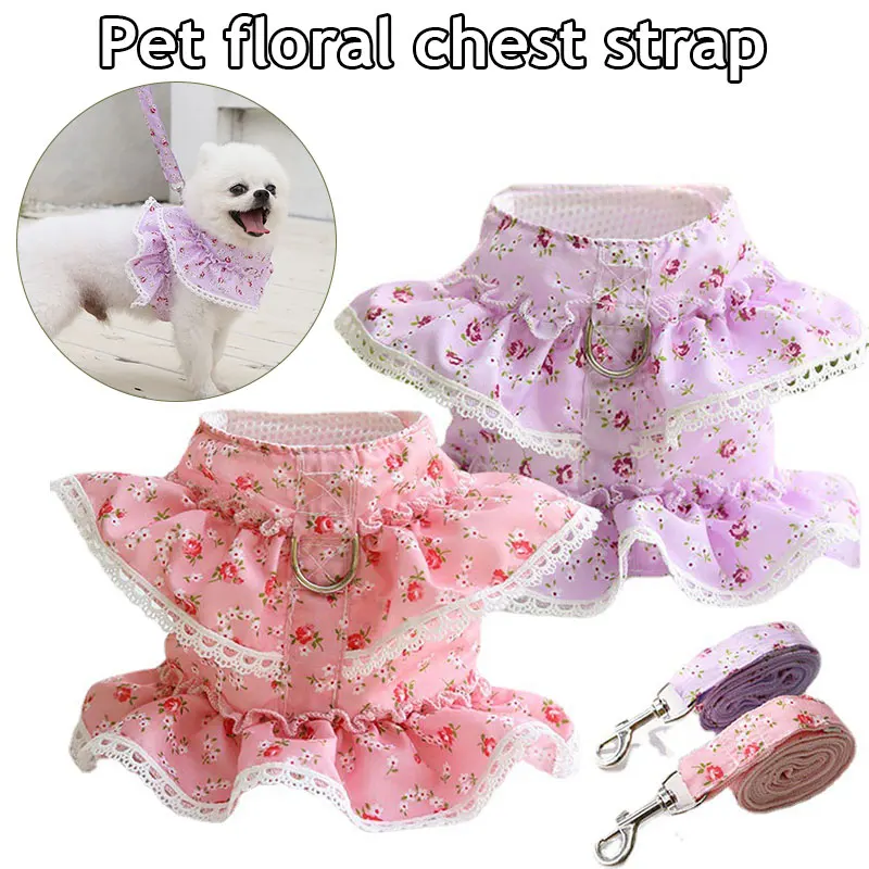 

Sweet Universal Dog Cat Pet Clothes Chest Harness Strap Traction Small Floral Lace Teddy Bear Dog Leash In Spring Summer Autumn