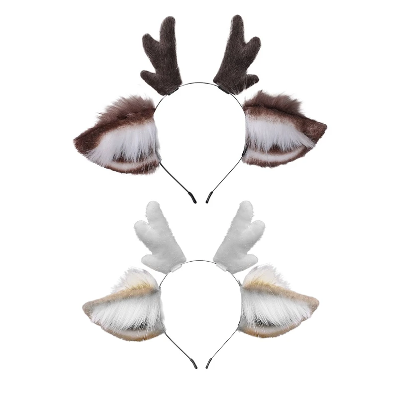

Faux Fur Ears Plush Antler Headband Lovely Reindeer Animal Hair Hoop Holiday Party Supplies Christmas Halloween Cosplay Costume
