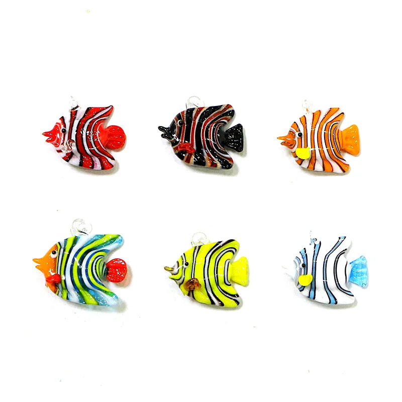 6Pcs Murano Handmade Glass Tropical Fish Mini Figurines Pendant Aquarium Decoration Cute Sea Animals Tiny Statue Craft Ornaments