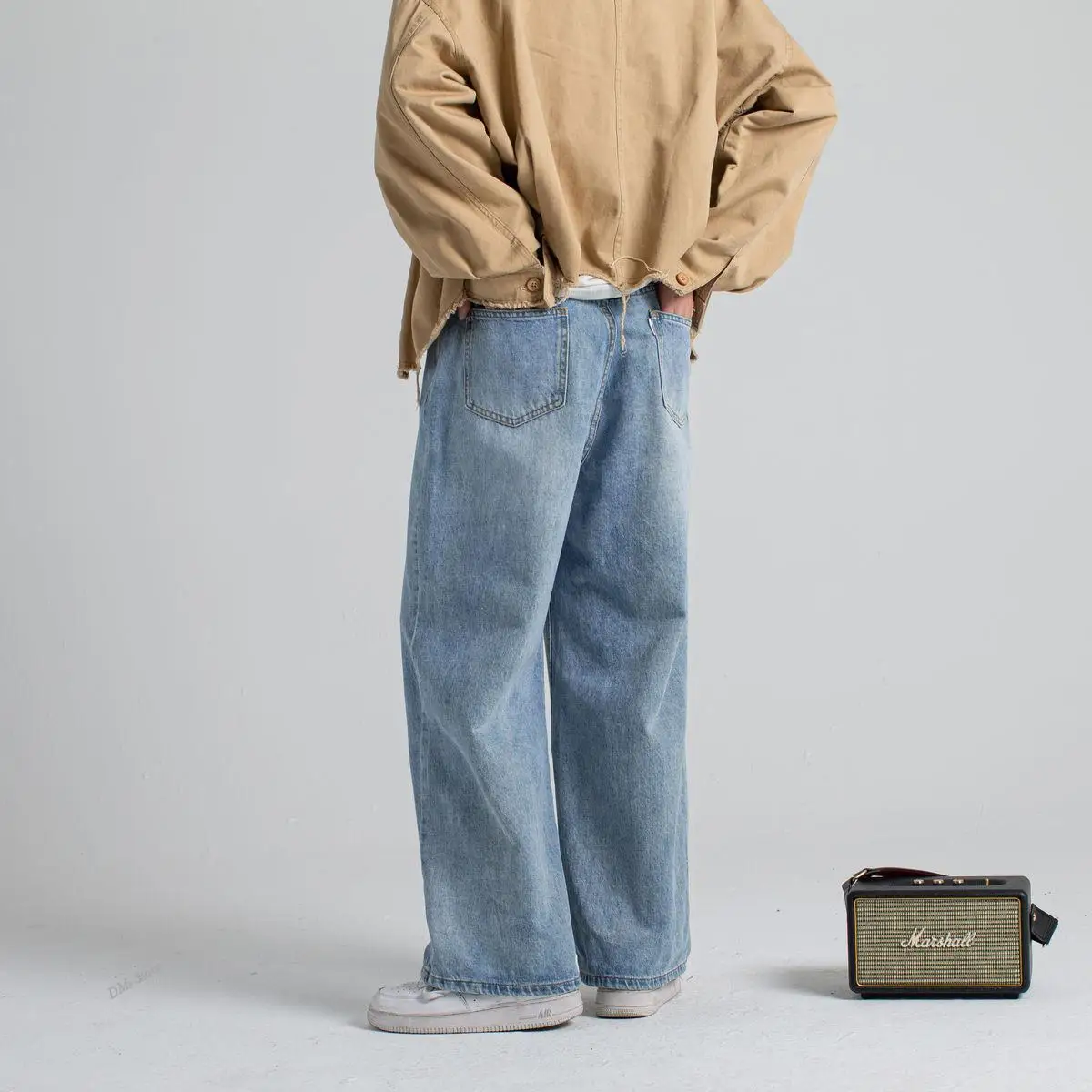 DIMI Denim Trousers Classic Cargo Pocket Jeans Blue Daddy Casual Pants S-2XL Men's Fashion Wide Leg Pants Baggy Homme Biker