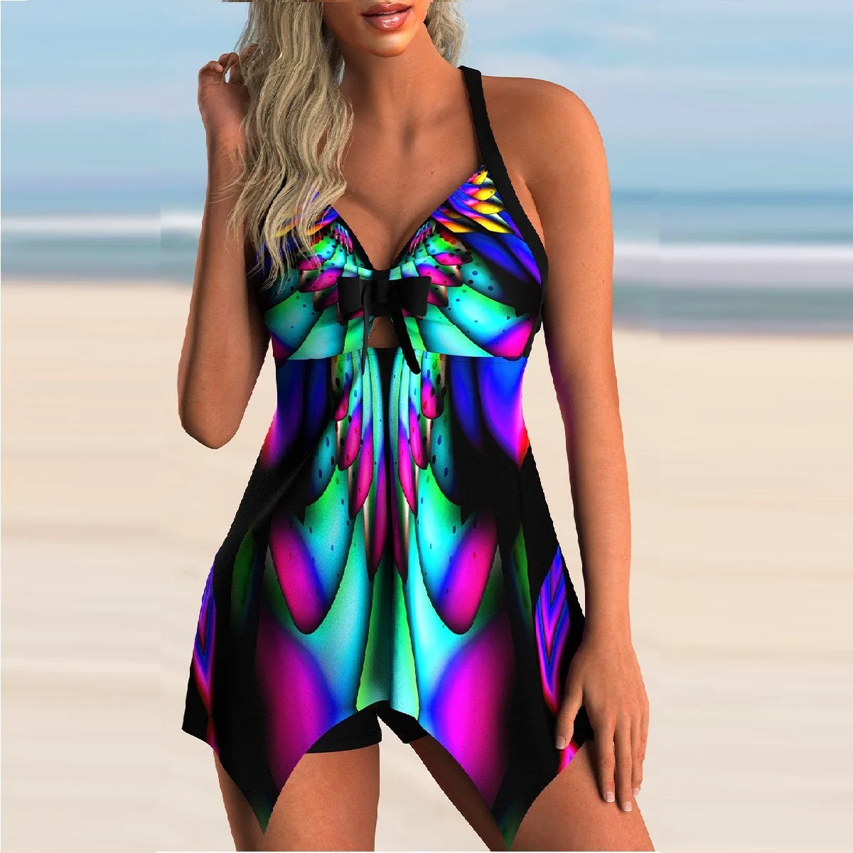 

Plus Size Two Pieces Swimsuits Swimwear Women Print Summer Large Bathing Suits Tankini Beachwear Sexy Backless Bikini Swimdress