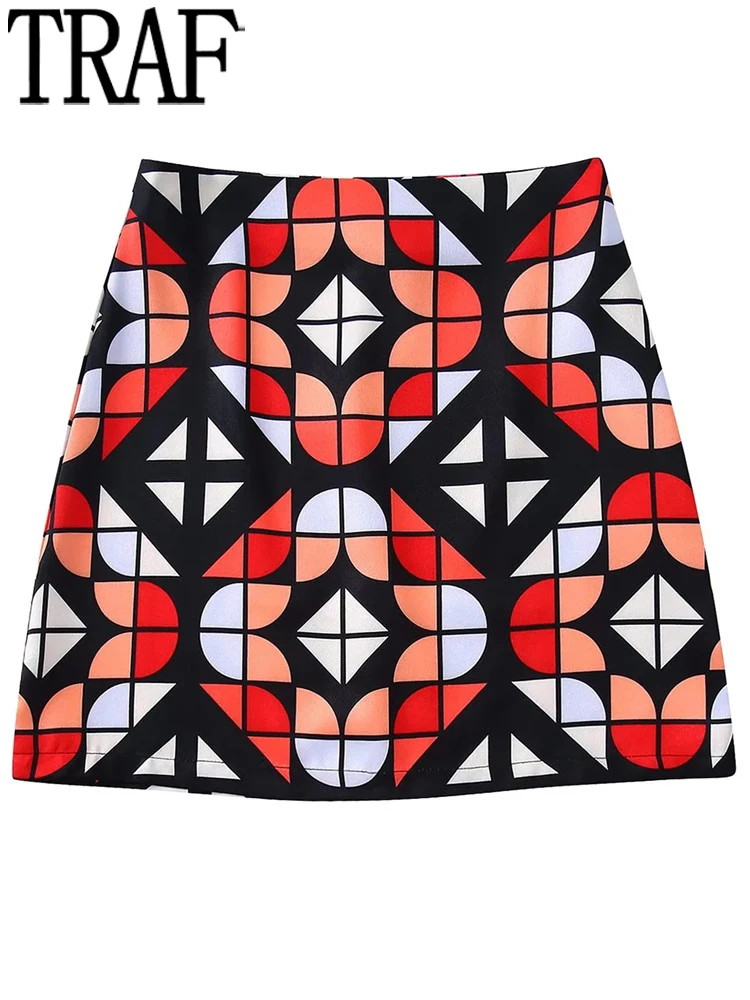 

TRAF Print Women's Skirt 2022 High Waist Mini Skirts For Women Vintage Boho Summer Skirts Woman Fashion Beach Short Skirts