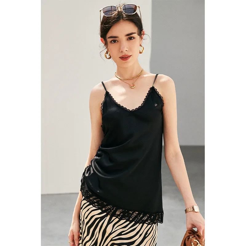 93% Silk Tank Top Women 2 Colors High Quality Fabric Shoulder Strap Adjustable Length Lace Casual Basic Clothing Fashion