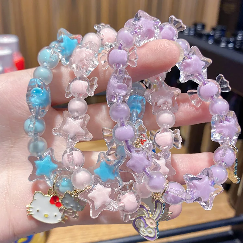 

Sanrio Anime Hello Kitty Bracelet Sweet Girl Star Candy Crystal Beads Cartoon Cute Cinnamonroll Bracelet Friend Gift Jewelry