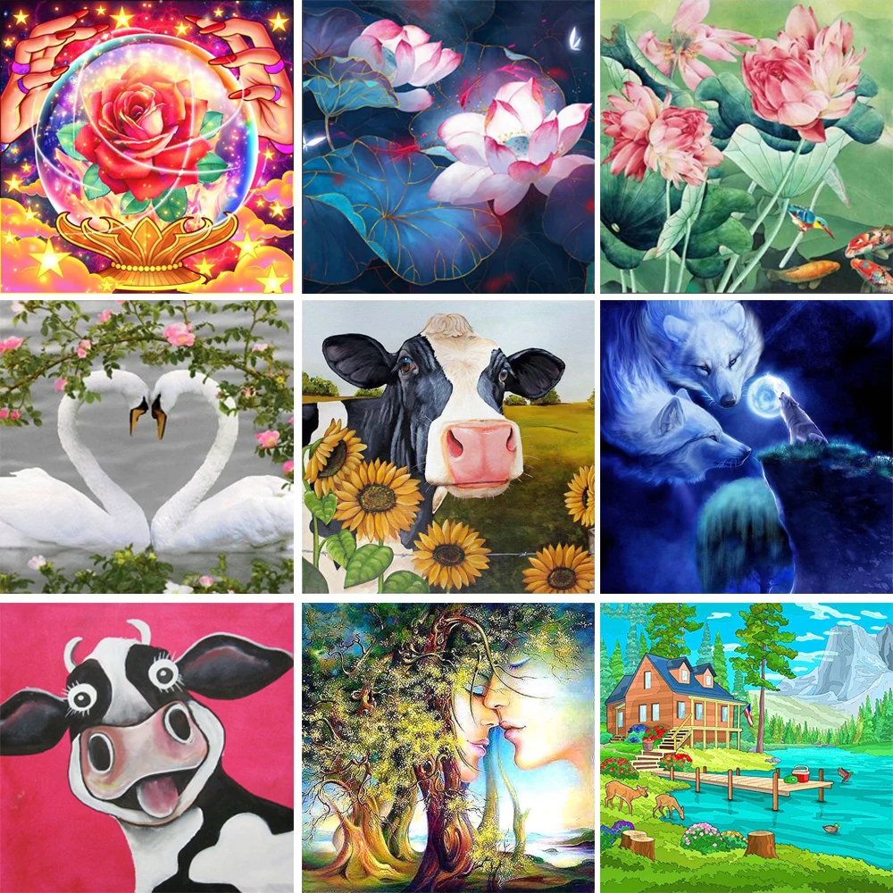 Алмазная 5D картина сделай сам полная вышивка лебедь волк корова цветы мозаика