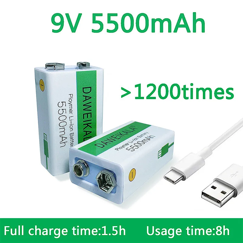 

Перезаряжаемая литиевая батарея 9 В, Usb 5500 мА/ч, литий-ионные батареи с микрокабелем для мультиметра, микрофона, игрушки, пульта дистанционно...