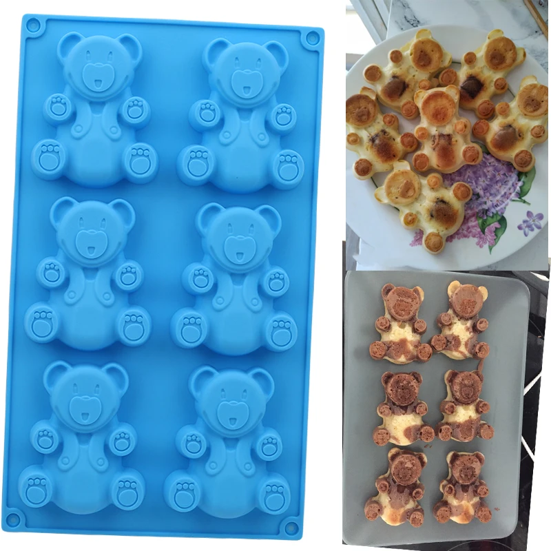 

6/4 Holes 3D Lovely Bear Form Cake Mold Silicone Mold Baking Tools Kitchen Fondant Cake Mold Blue Color Baking Supplies