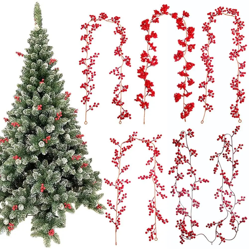

New Year Wedding Ornament Xmas Tree Photo Props Artificial Plants Red Berry Vine Christmas Garland DIY Hanging Wreath