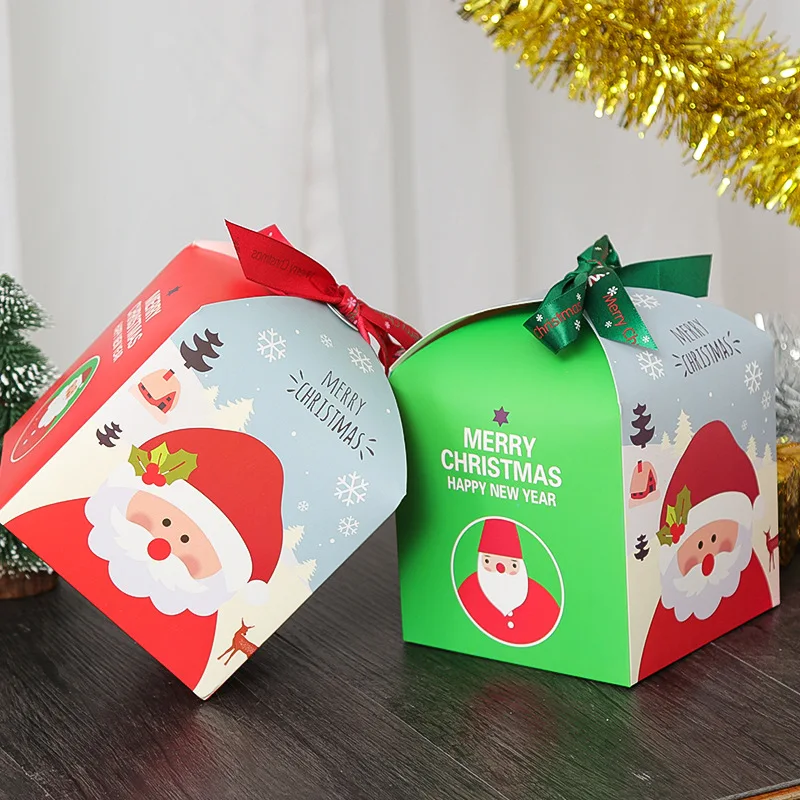 

6PCS Santa Claus Print Gift Box Merry Christmas Candy Box Bag Christmas Eve Apples Packaging Box Bag For Chocolate Cookies