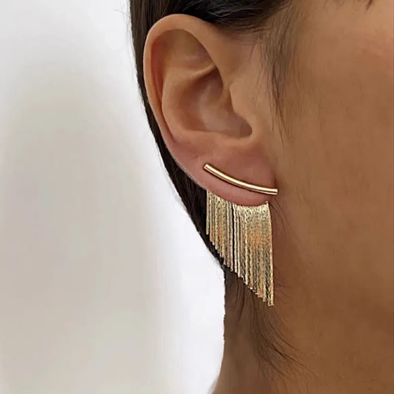 

Fashion Statement Earring Long Statement Gold Color Bling Tassel Earrings For Women Female Wedding Daily Pendant Jewelry Gifts